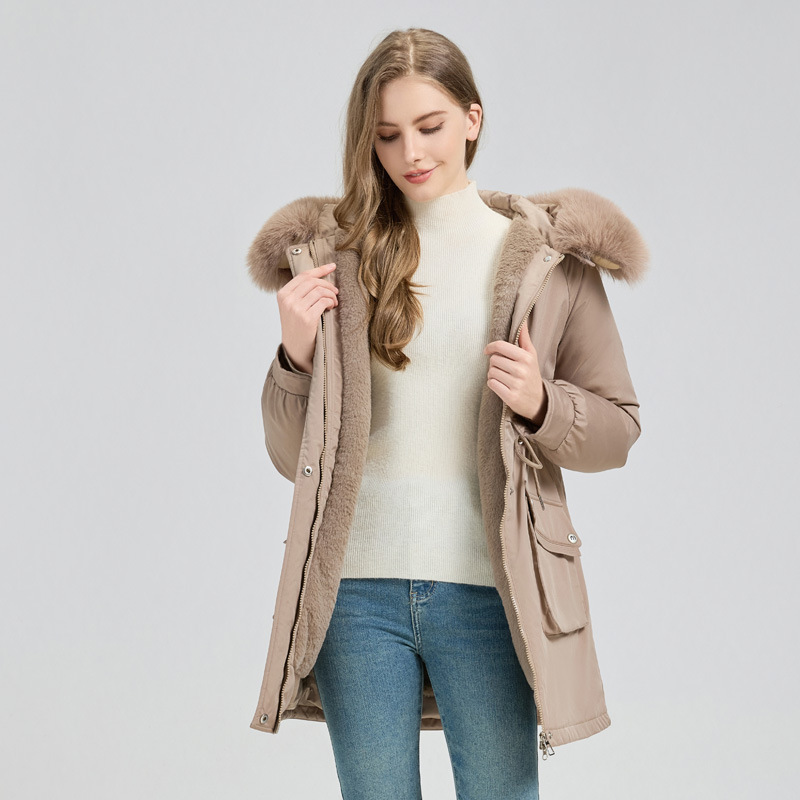 Women's Winter Fur-Lined Hooded Parka Coat Mid Length Down - Image 2