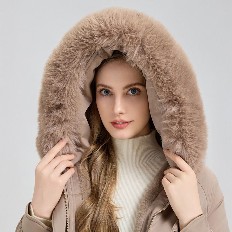 Women's Winter Fur-Lined Hooded Parka Coat Mid Length Down - Image 7