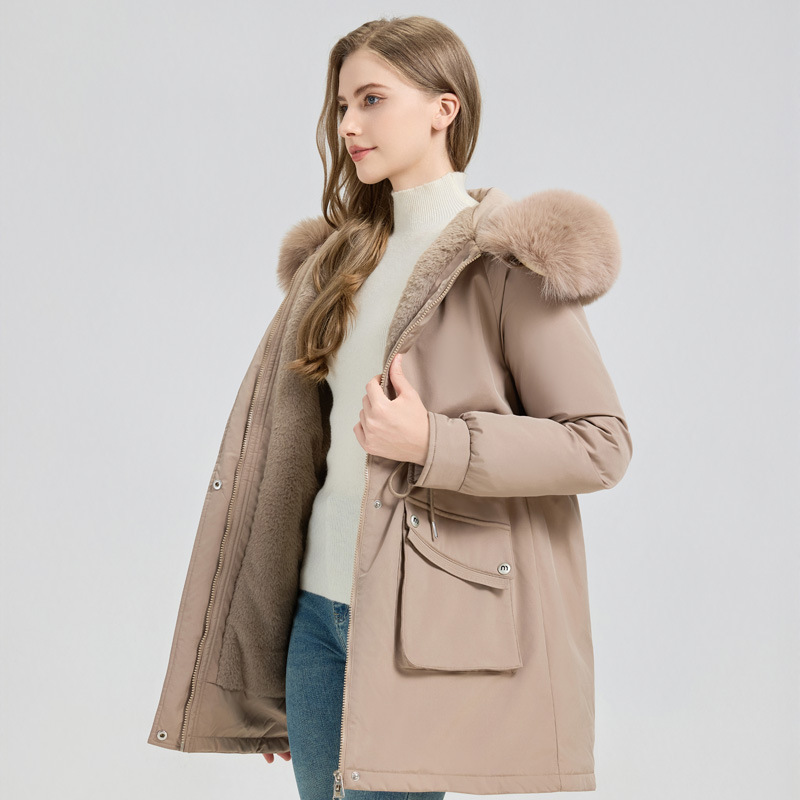Women's Winter Fur-Lined Hooded Parka Coat Mid Length Down - Image 5