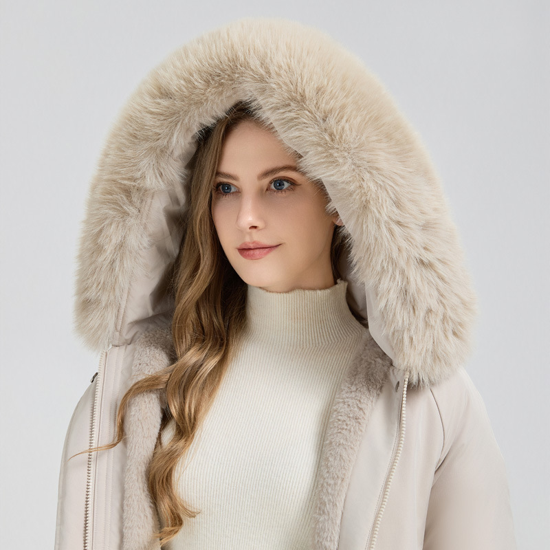 Women's Winter Fur-Lined Hooded Parka Coat Mid Length Down - Image 8