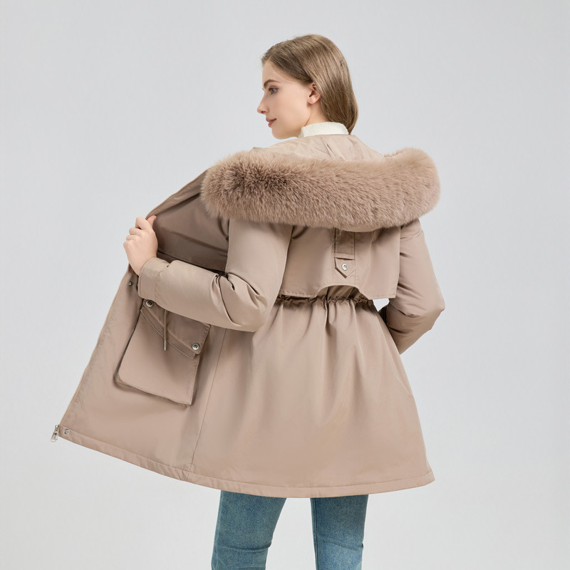 Women's Winter Fur-Lined Hooded Parka Coat Mid Length Down - Image 9