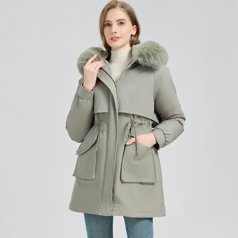 Women's Winter Fur-Lined Hooded Parka Coat Mid Length Down - Image 10