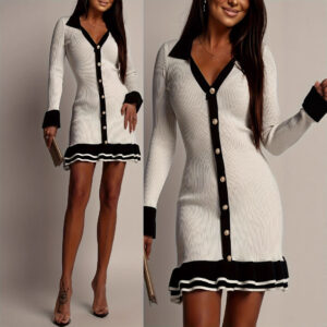 Women's Long-sleeved Ruffled Knitted Dress