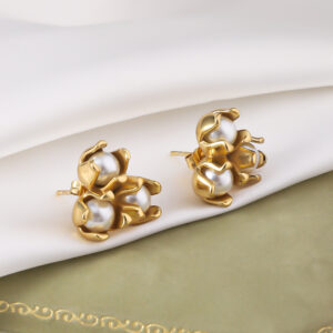 Stainless Steel Earrings Temperament Colorfast Plating 18K Dold Pearl