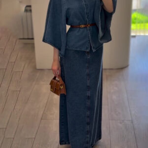 Denim Cape - Style Top And Maxi Skirt Set