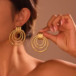 Stainless Steel Earrings With Geometric Circles Plated With 18K Gold Earrings
