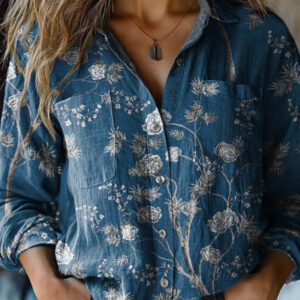 Autumn And Winter Retro Style Floral 3D Digital Printed Long Sleeved Shirt