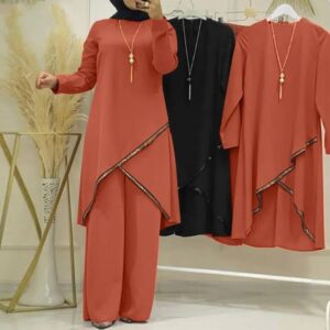 O-collar Long Sleeve Shirt Wide Leg Pants Suit Casual Women's Suit