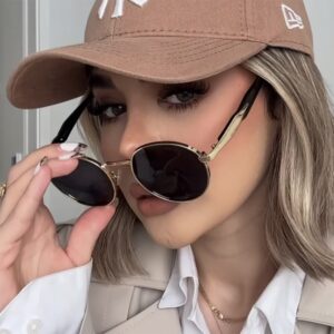 Metal Round Frame Sun Glasses UV Protection For Women